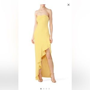LIKELY Carissa Gown - Women Gown Ruffle Strapless Yellow Maxi Dress Size 6